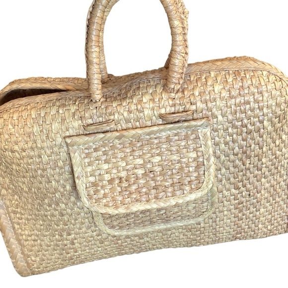 Vintage Large Wicker Satchel Briefcase Tote, Light Tan - Picture 6 of 15